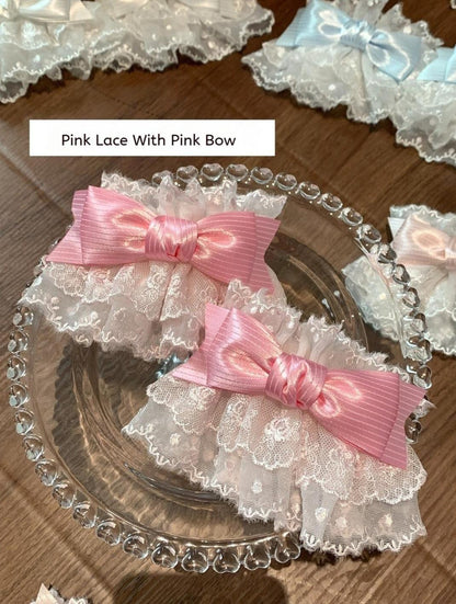 Roji Roji - Sweet Lolita Lace Bow Cuffs, Elastic Wrist