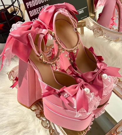 Sky Rabbit - Bowknot Dream - 14 CM Sweet Lolita High Platform Shoes with Chunky Heel