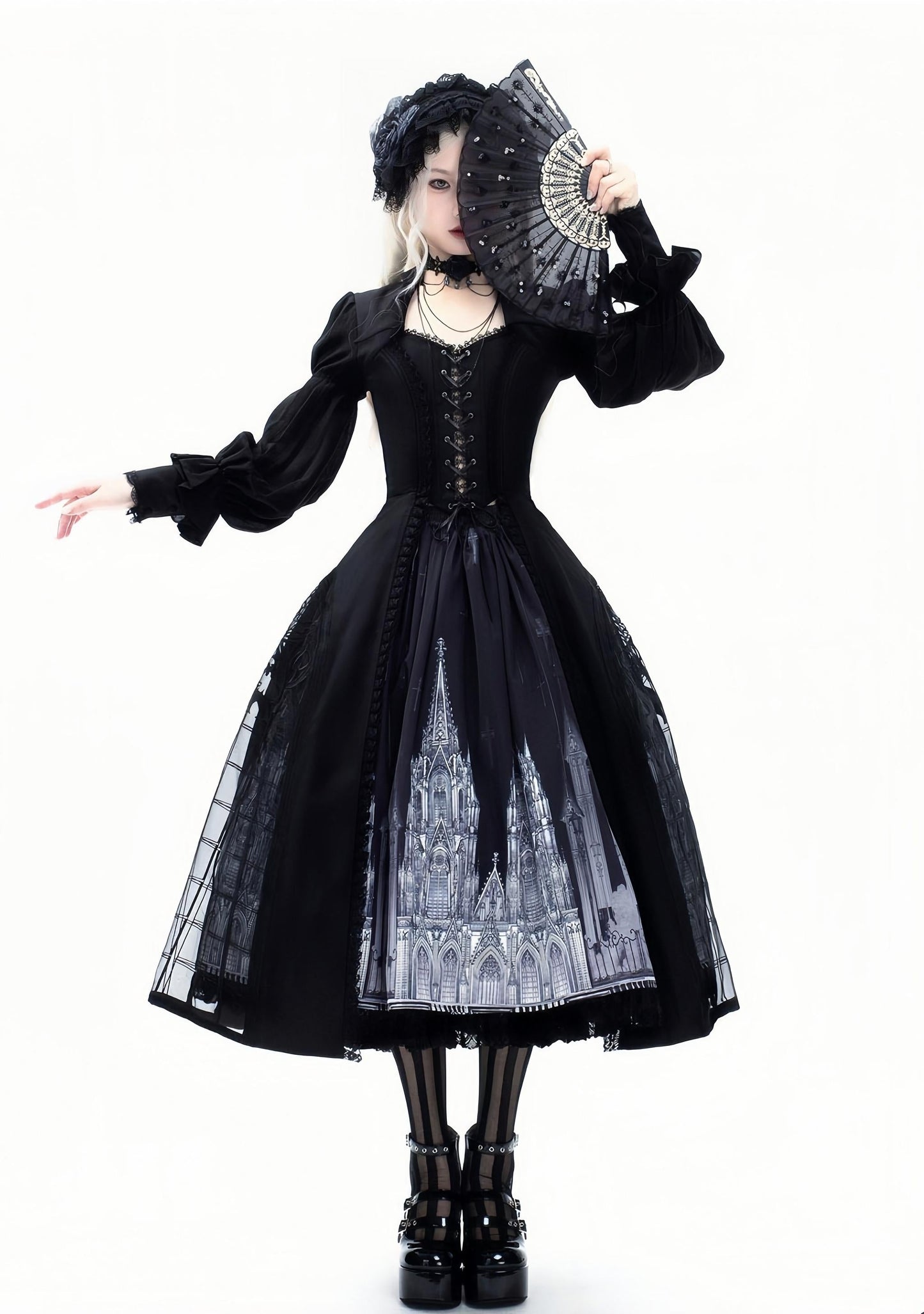 Susin Lolita - Night Traveler - Gothic Lolita Skirt Outfit Long Coat Shirt and Bustier Set