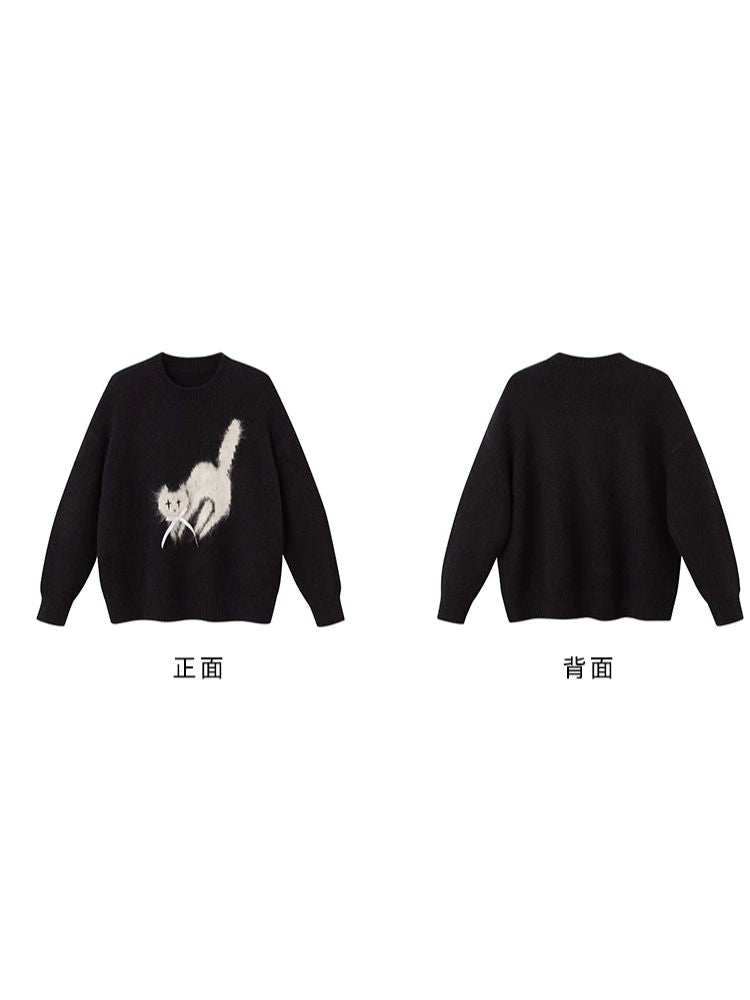 Monday fried cat soft round neck pullover sweater【s0000004867】