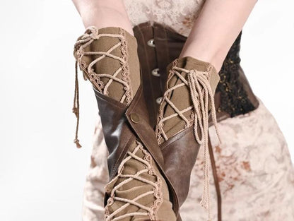 Broken Bone - Retro Lolita PU Cuffs Cross Straps Sleeves