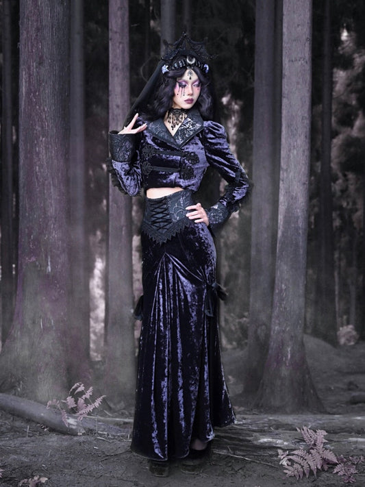 Gothic Velvet Lace Up Lace Mermaid Long Skirt【s0000003869】
