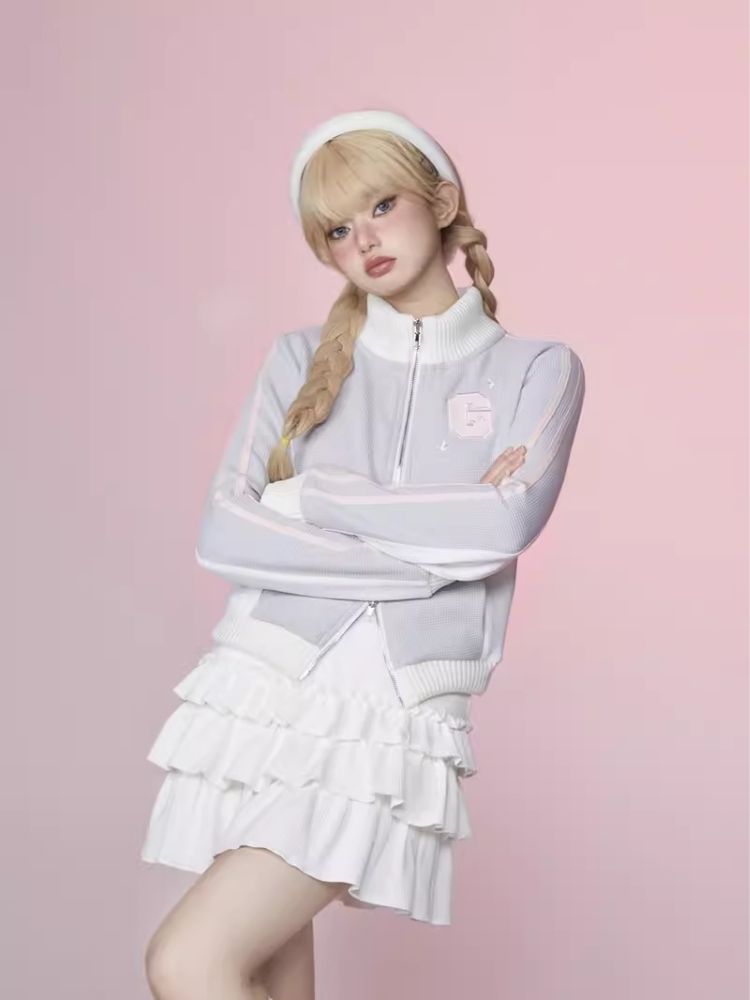 Stand Up Neck Top Double Zipper Sweatshirt【s0000006345】