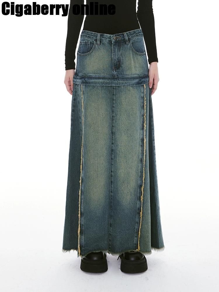 Denim Low Waist Long Half Skirt【s0000004967】