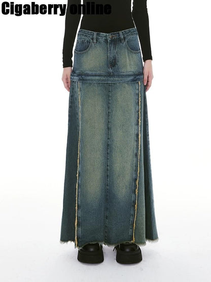 Denim Low Waist Long Half Skirt【s0000004967】