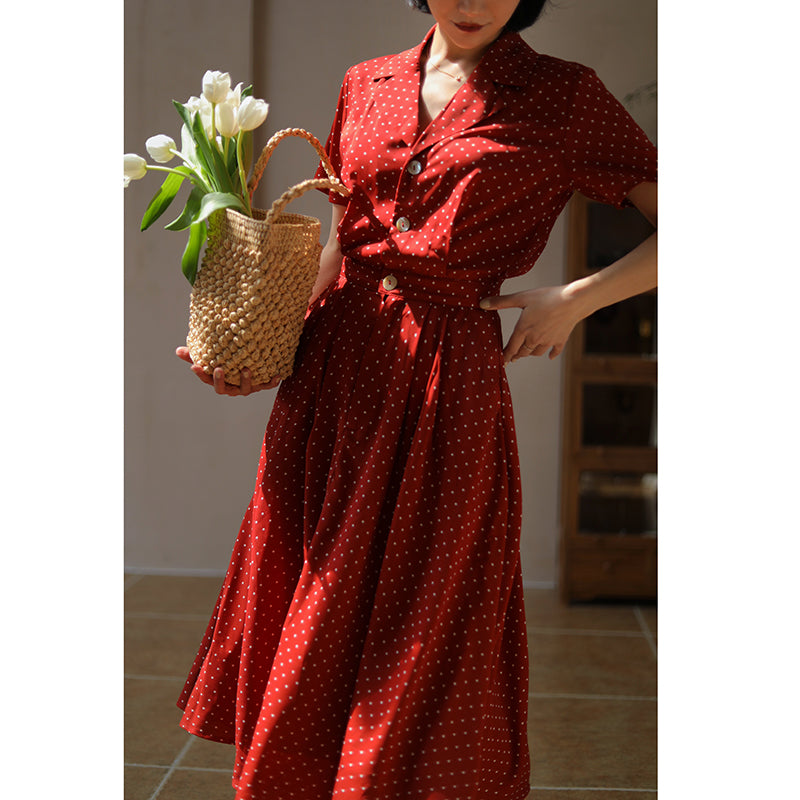 Red Polka Dot Pattern Retro Dress