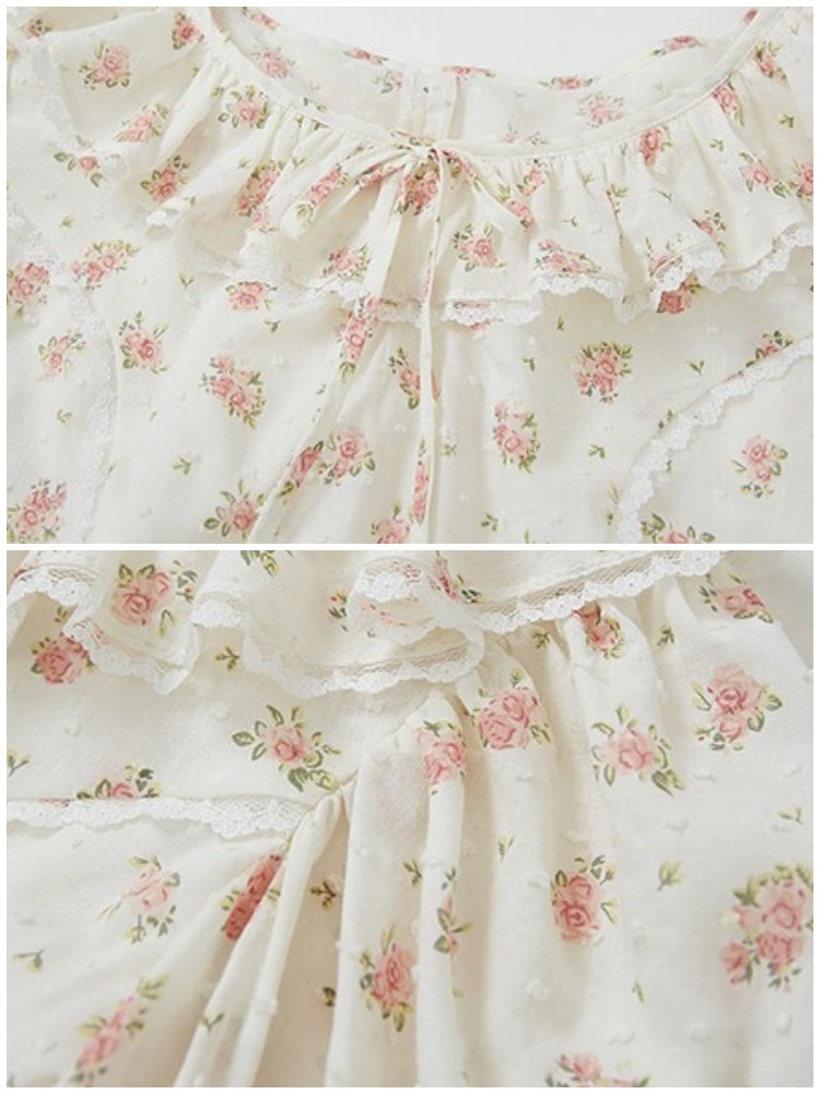 Floral Frill Collar Cropped Shirt ＆ A-Line Mini Skirt【s0000003850】