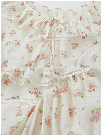 Floral Frill Collar Cropped Shirt ＆ A-Line Mini Skirt【s0000003850】