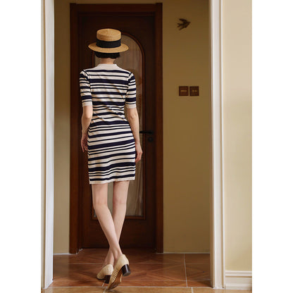 Deep striped polo knit dress