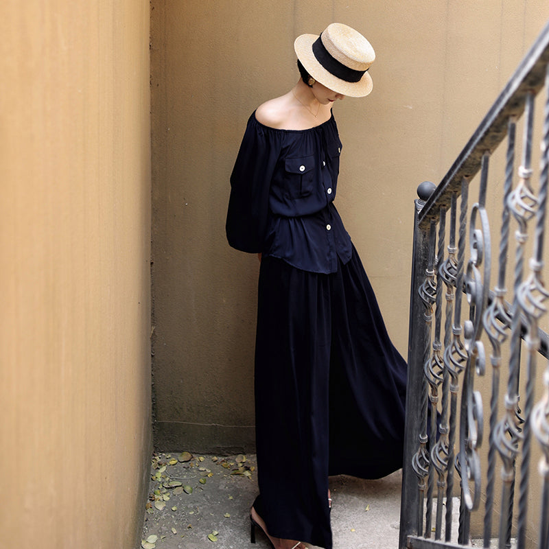 dark blue lady vintage blouse