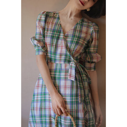 Green red plaid retro dress