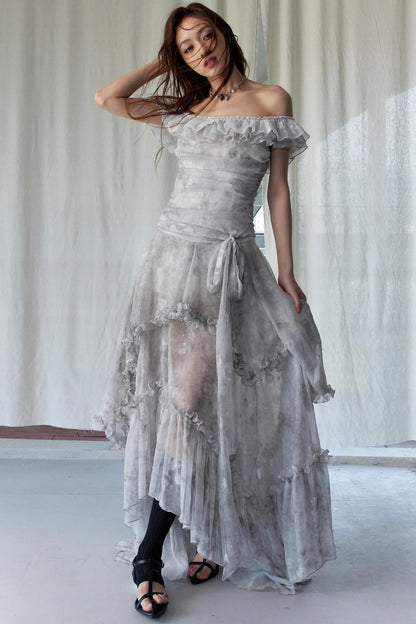 Vintage Gray Ruffle Dress