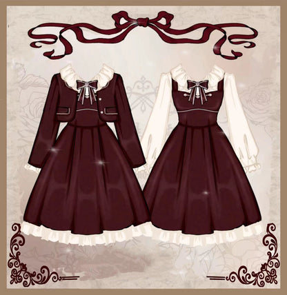 Yingtang - Plus Size Lolita French Retro Dress Set