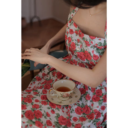 Crimson Rose Flower Retro Dress