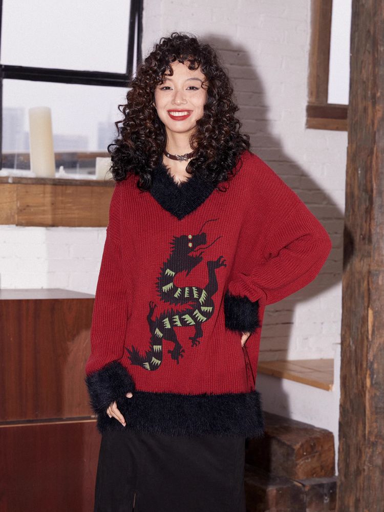 Loose Dragon Print Sweater【s0000005124】
