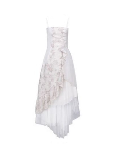 Patchwork Ruffle Suspender Long Dress & Waistcoat【s0000004379】