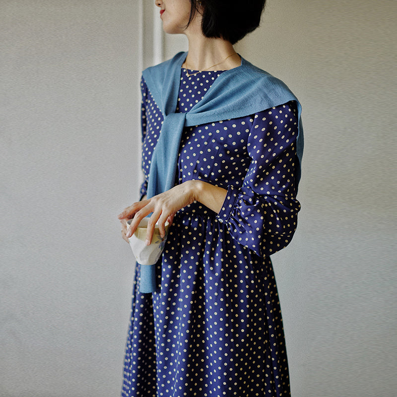 Lapis navy blue polka dot vintage dress