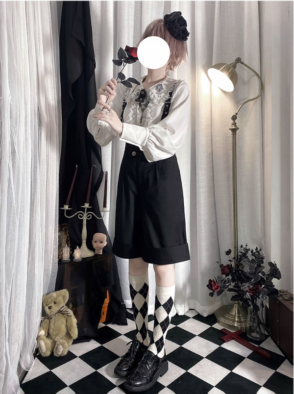 CastleToo - Corroding the Heart - Ouji Lolita Shirt Suspenders Shorts