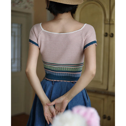 pink striped knit top