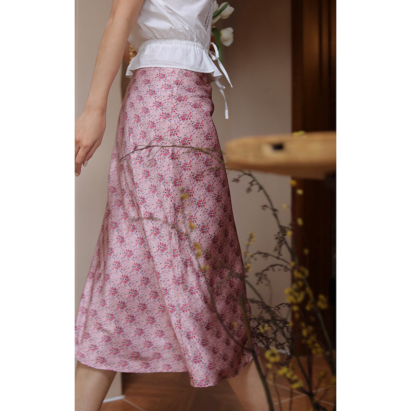 Pink flower pattern french skirt