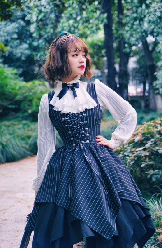 Surface Spell - Gothic Lolita Irregular Hemline Stripe JSK