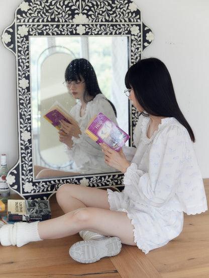 French Blue Kitten Print Relax Room Wear Set【s0000003571】