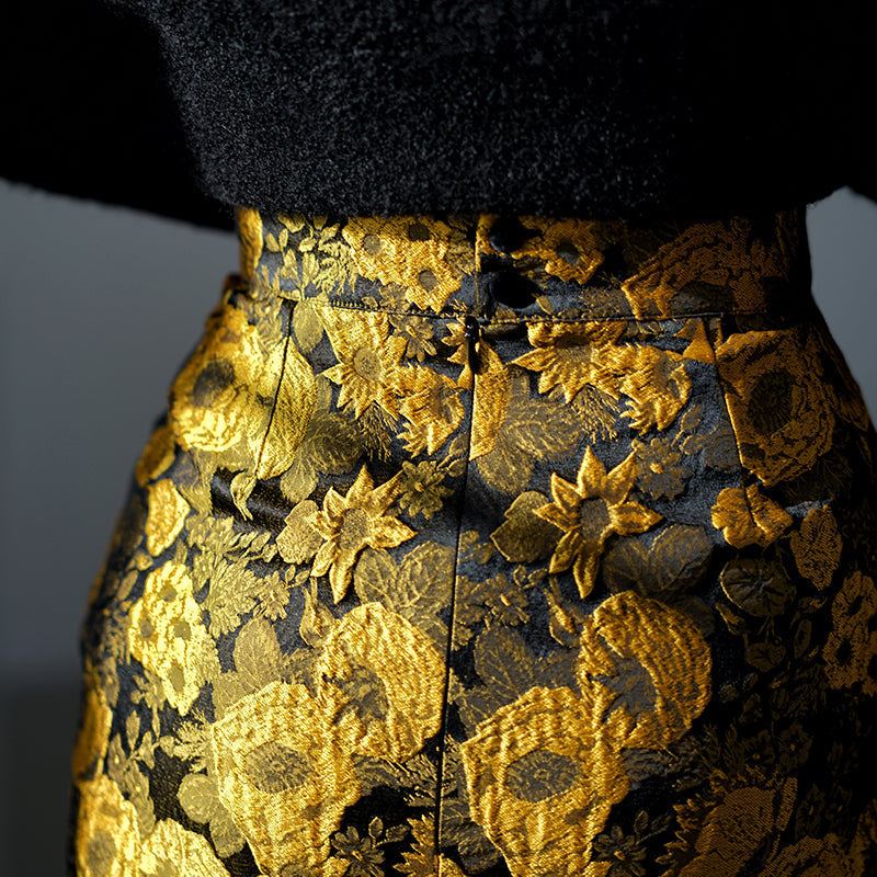 Sunflower embroidery jacquard skirt