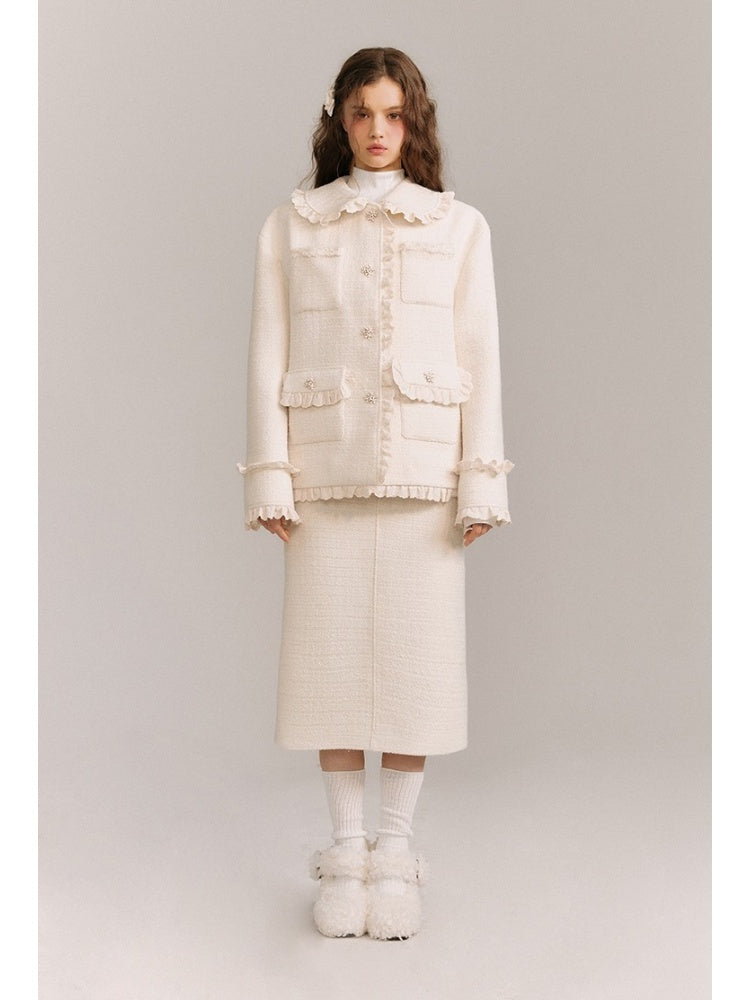 Wool Weave Lazy Bouquet Button Frills Jacket & Skirt【s0000003857】