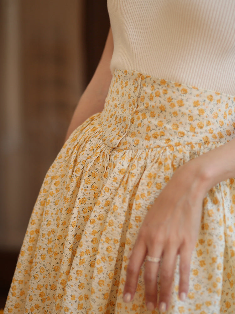 Wisteria yellow bouquet french retro skirt