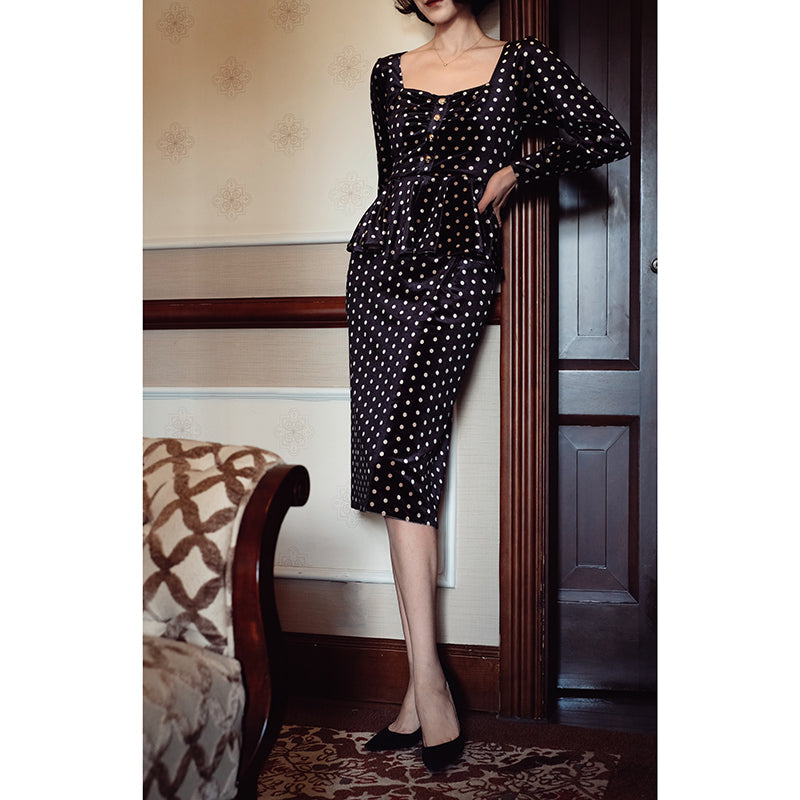 Western lady's polka dot velvet dress