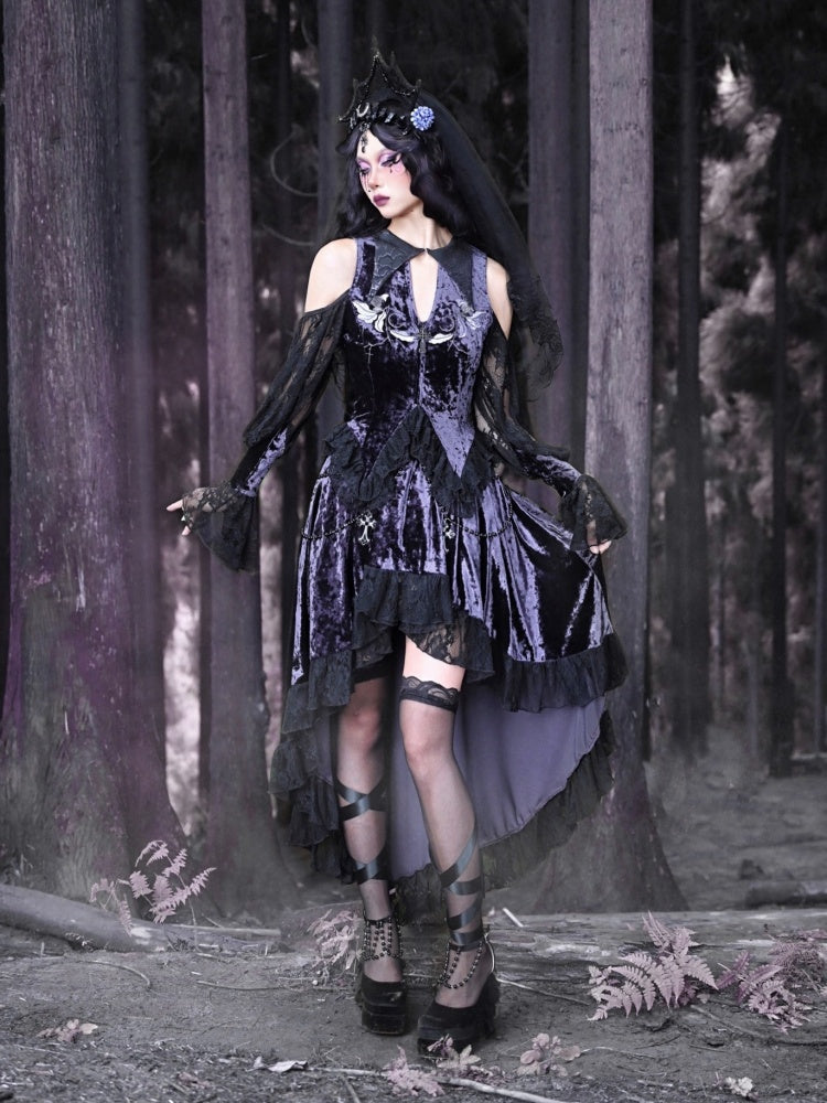 Gothic Velvet Open Shoulder Lace Flower Blouse【s0000003868】