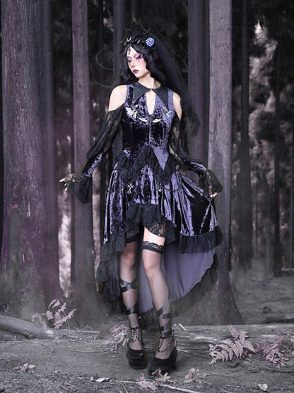 Gothic Velvet Open Shoulder Lace Flower Blouse【s0000003868】