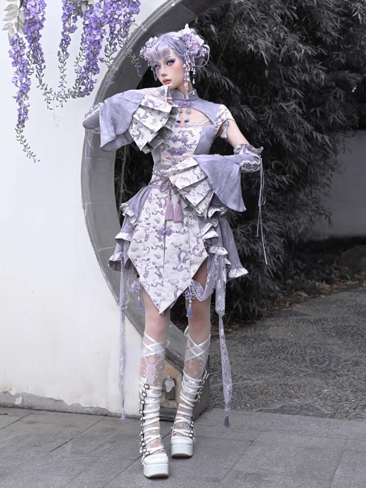 Dragon Pattern Lotus Sleeve China Tops【s0000009037】