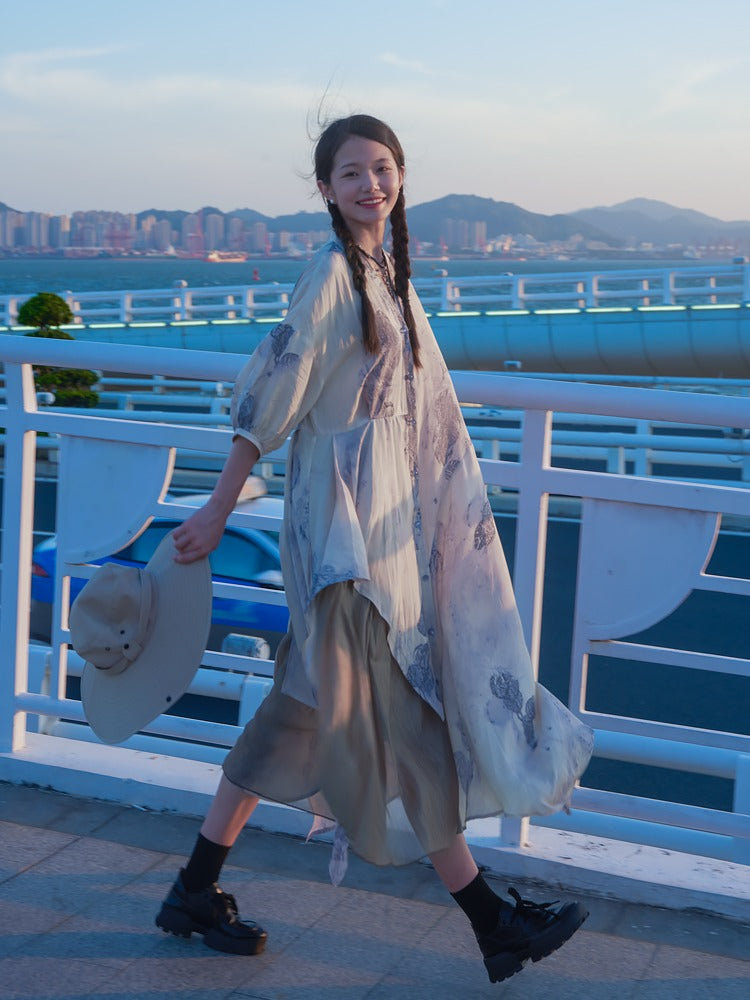 Chinese Style Art Printed Fishtail Swing Long Dress【s0000002981】