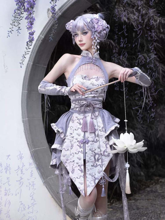 Dragon Pattern Buckle Halter Neck China Dress【s0000009042】