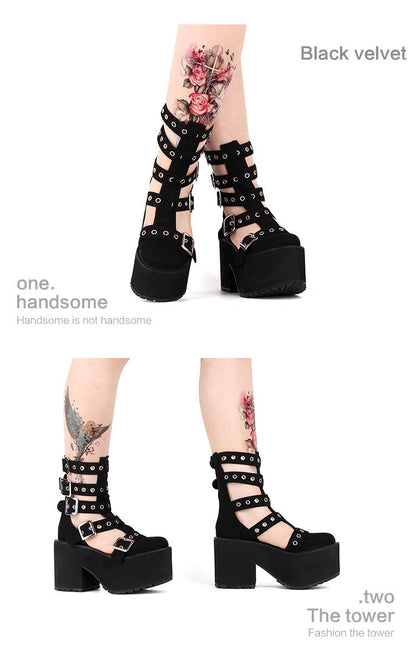 Angelic Imprint - Gothic Lolita Punk Platform Boots Sandals