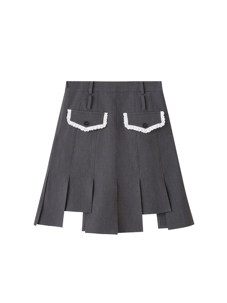 College Girl Style Irregular Hem Pleated Skirt【s0000003196】