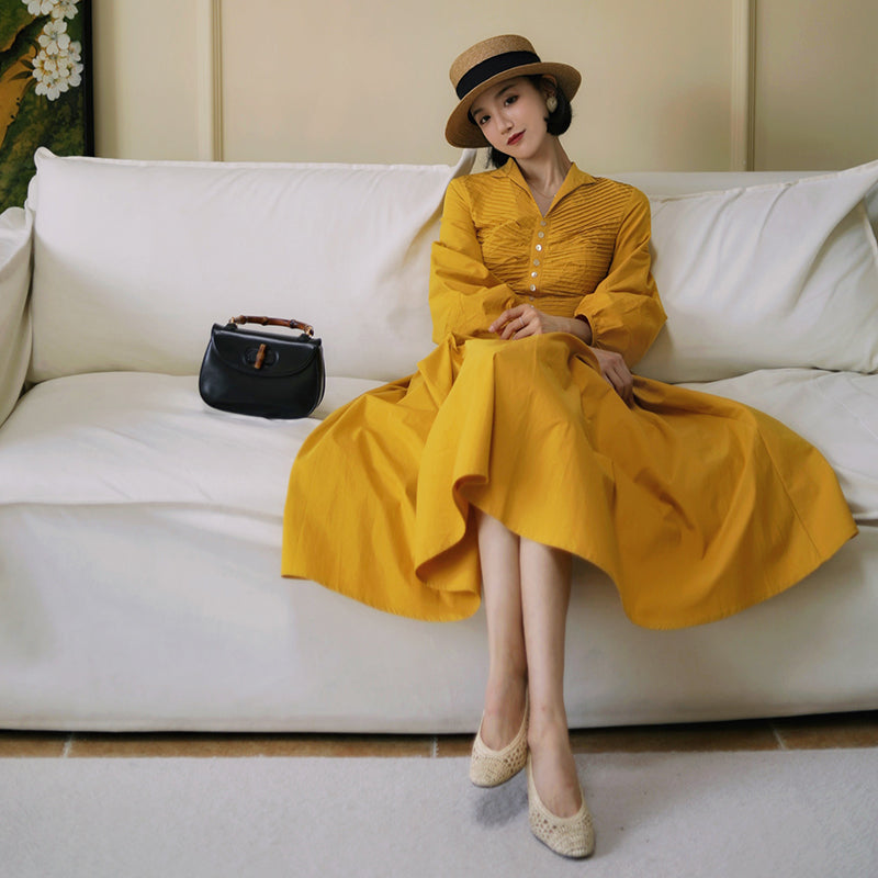 Wisteria Yellow Lady Hepburn Dress