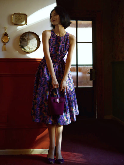 Purple Blue Bouquet Retro Dress