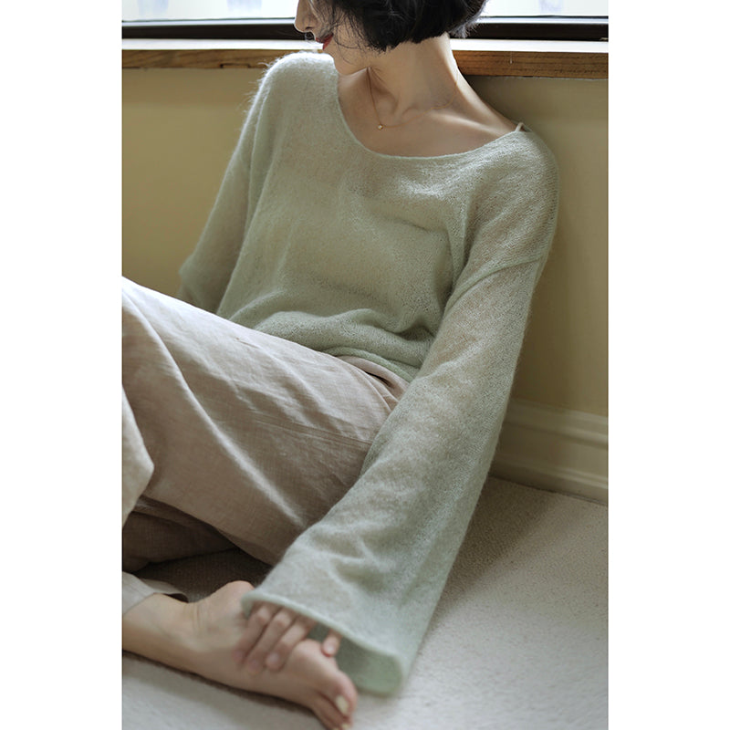 Green forest color mohair pullover