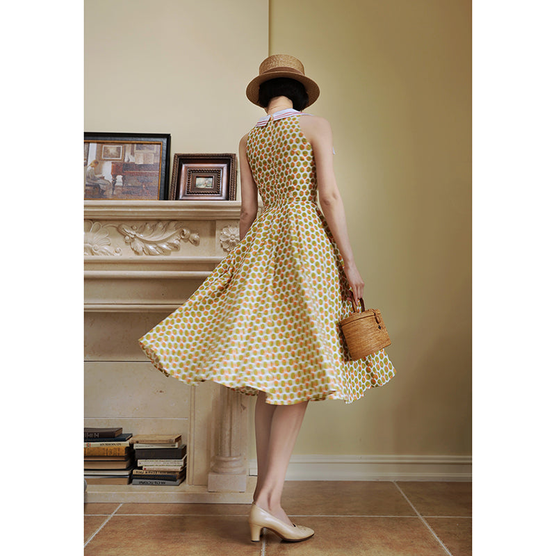 Yellow green orange polka dot pattern classical dress