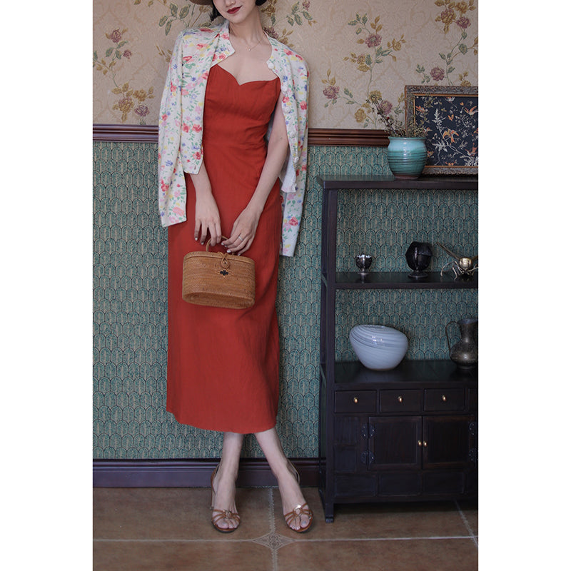 Red lady camisole dress