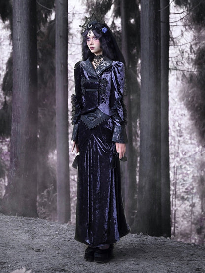 Gothic Velvet Lace Flower Lace Up Blouse【s0000003871】