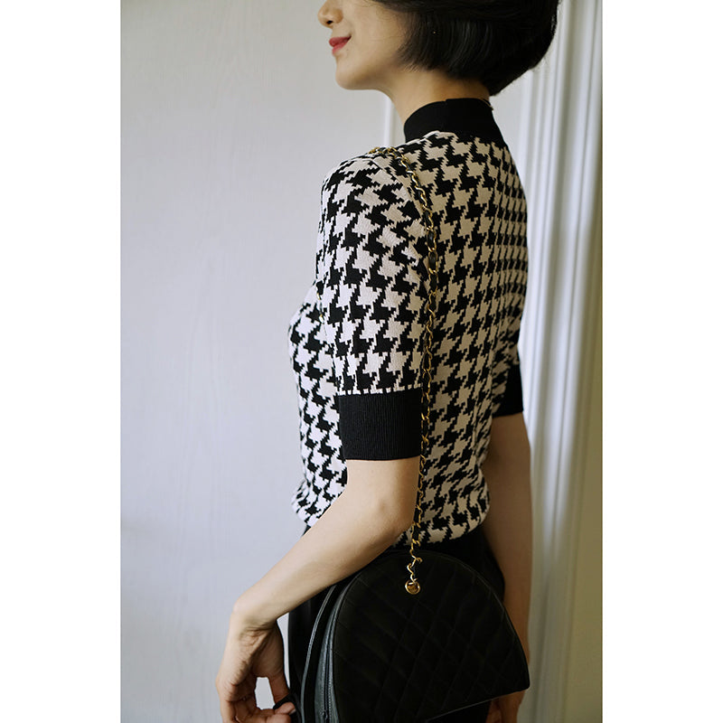 houndstooth vintage turtle knit