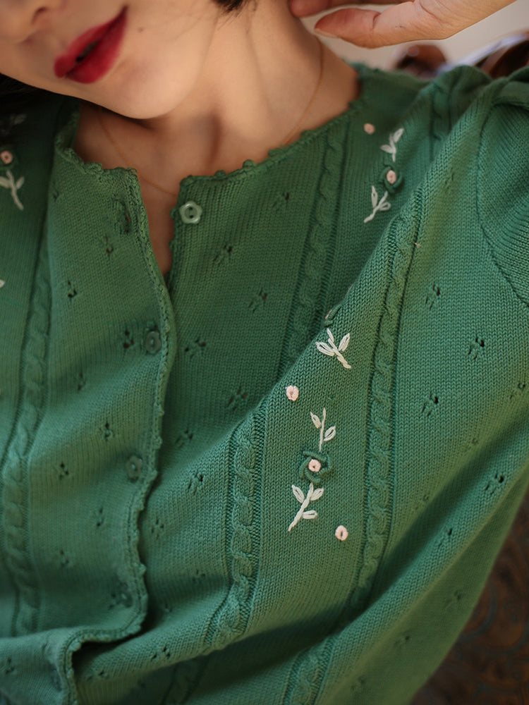 flower embroidery knit cardigan