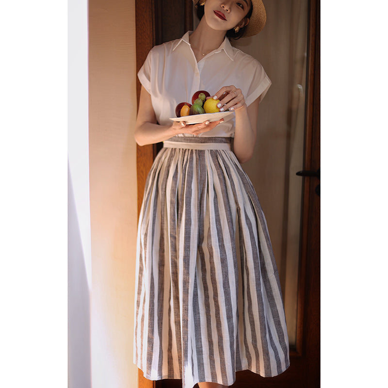 soot brown vertical striped hepburn skirt