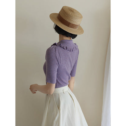 Modest Purple Lady Retro Knit Top