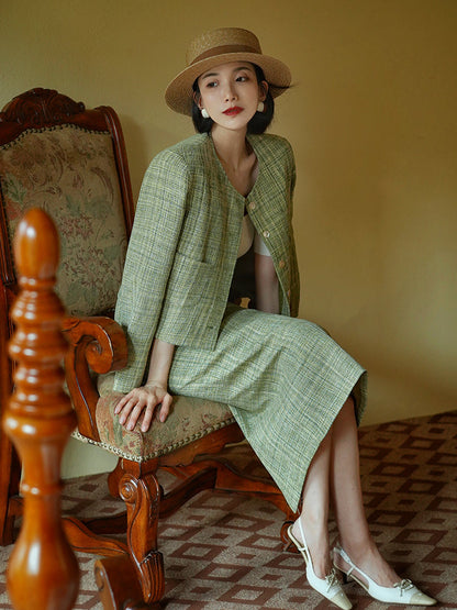 Tweed jacket and classical skirt