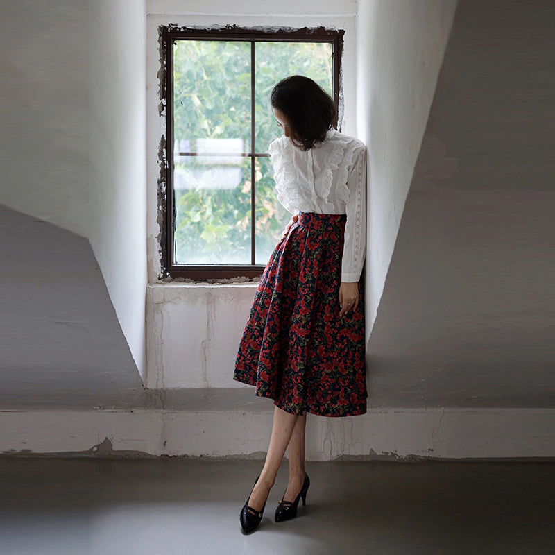 red flower jacquard skirt