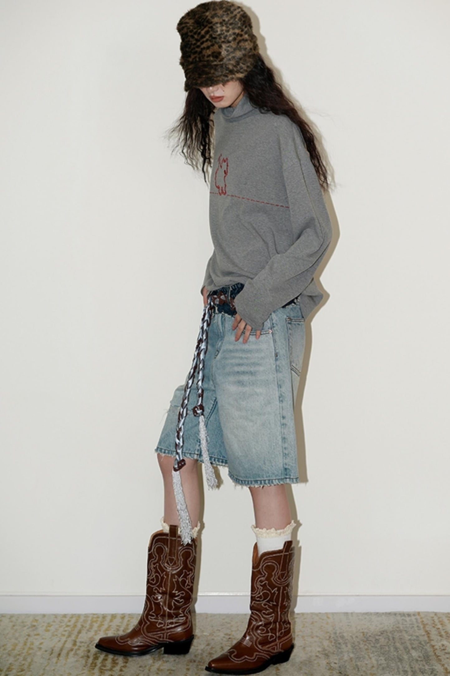 Casual Puppy Design Crewneck Top